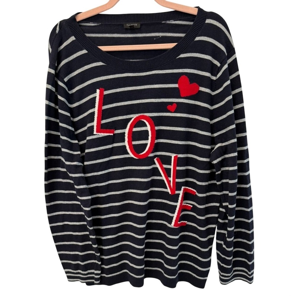 Talbots‎ Plus 2X Navy Stripe Love Lightweight Knit Sweater
